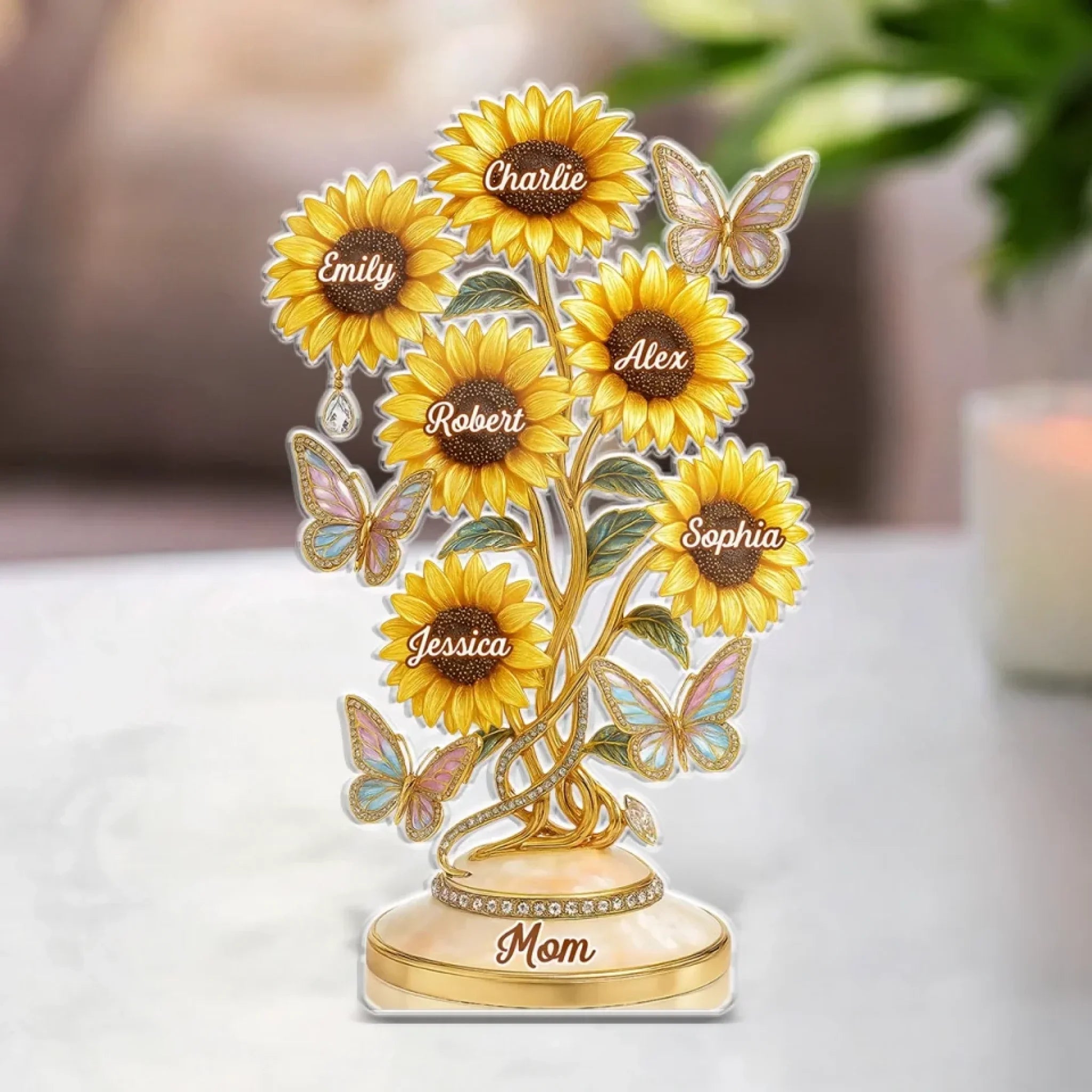 Her Love, Her Sunflowers - Family Personalized Custom Acrylic Plaque Custom Shape - Mother's Day, Gift For Mom, Grandma