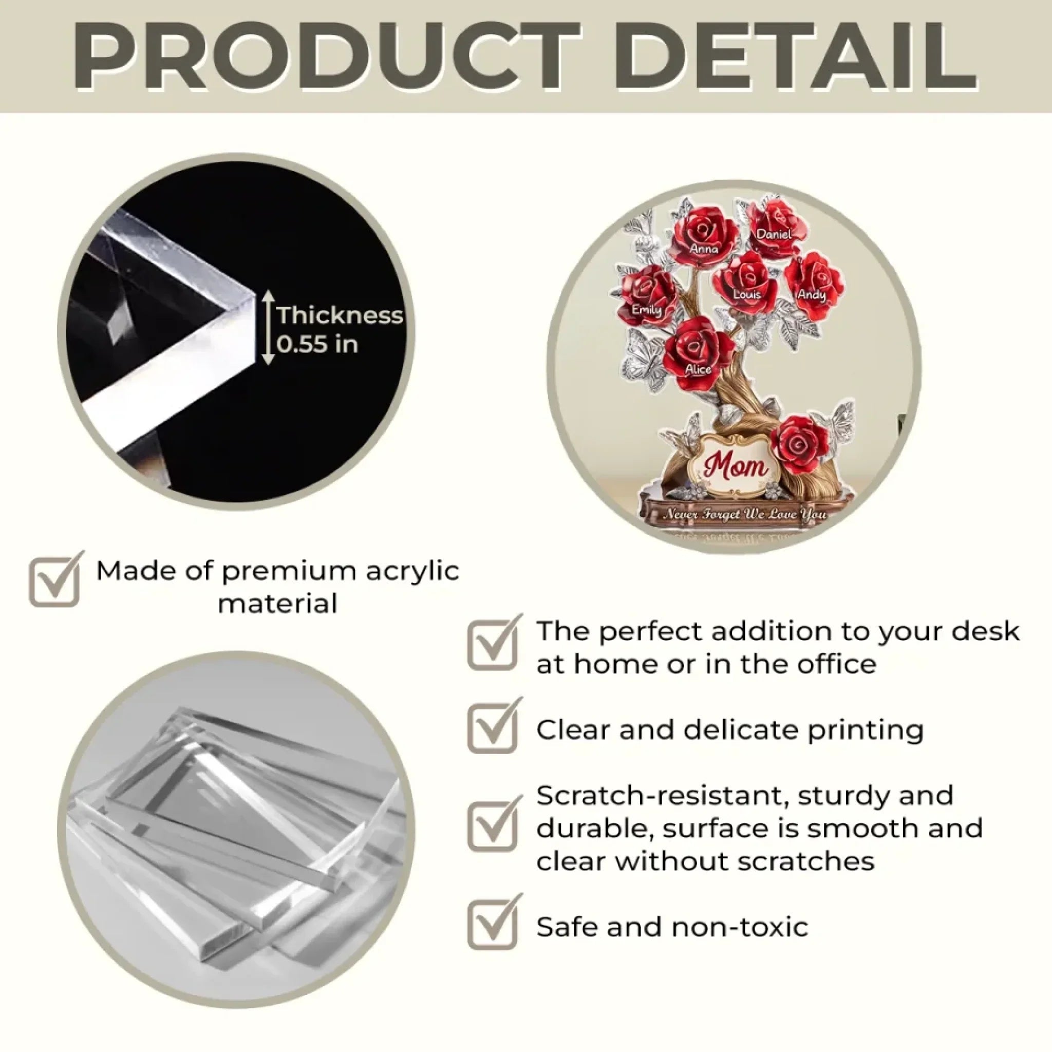 Each Rose, A Piece Of Her Heart - Family Personalized Custom Acrylic Plaque Custom Shape - Mother's Day, Gift For Mom, Grandma