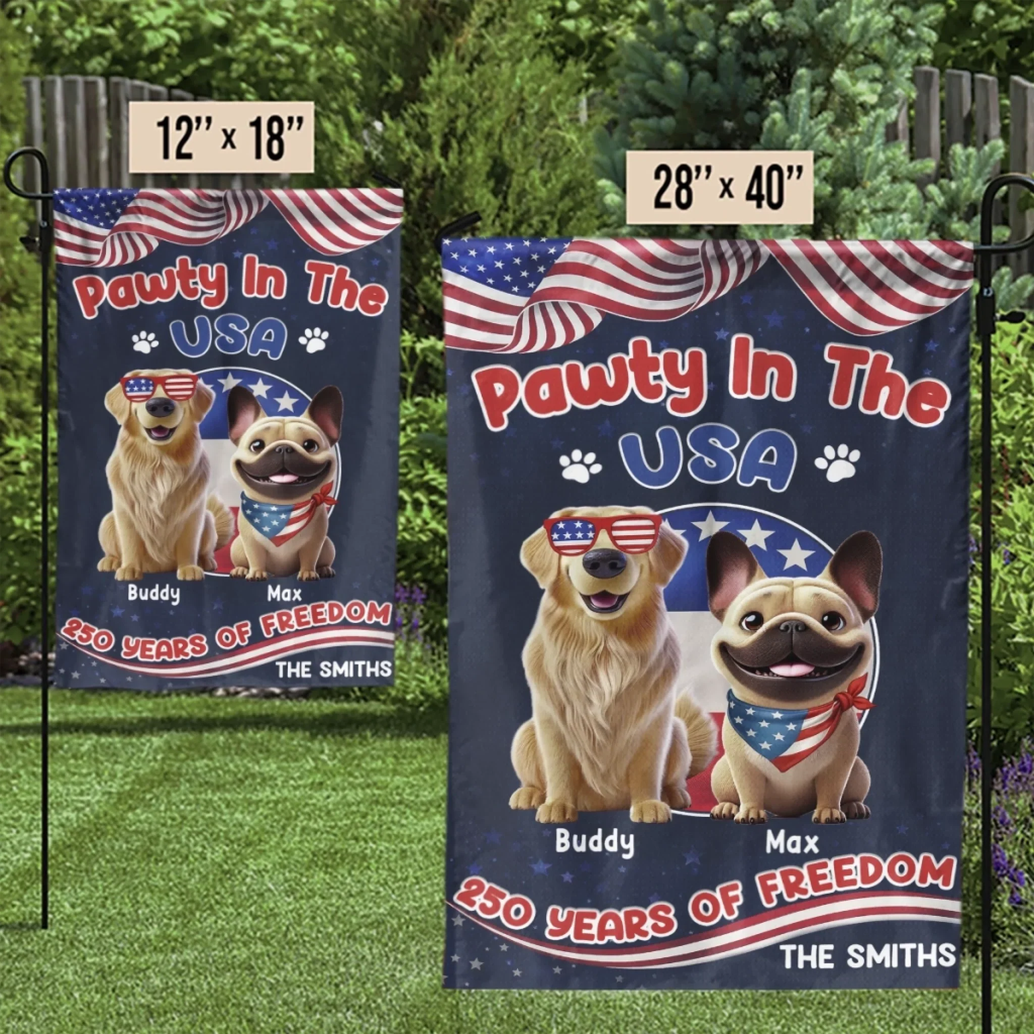 Custom Flag - Personalized America 250th Anniversary Gifts For Dog Cat Lovers, Dog Dad And Mom, Cat Owners - Pawty In The USA