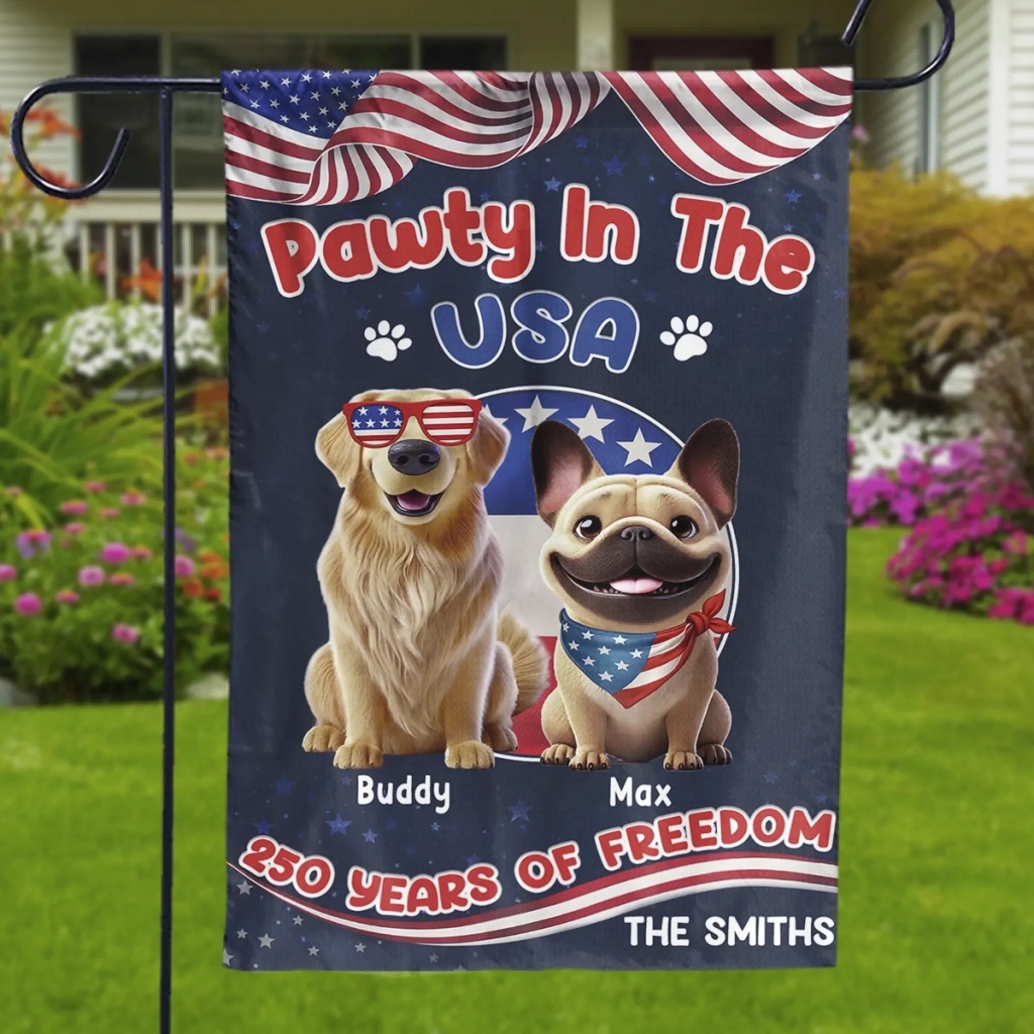Custom Flag - Personalized America 250th Anniversary Gifts For Dog Cat Lovers, Dog Dad And Mom, Cat Owners - Pawty In The USA