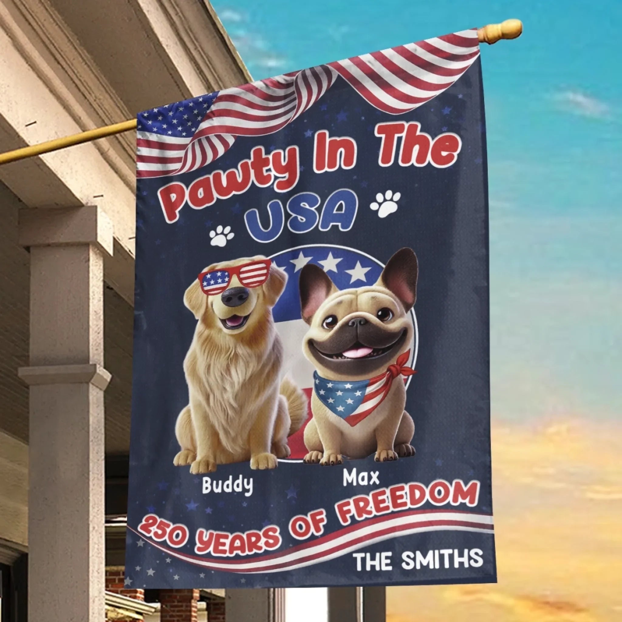 Custom Flag - Personalized America 250th Anniversary Gifts For Dog Cat Lovers, Dog Dad And Mom, Cat Owners - Pawty In The USA
