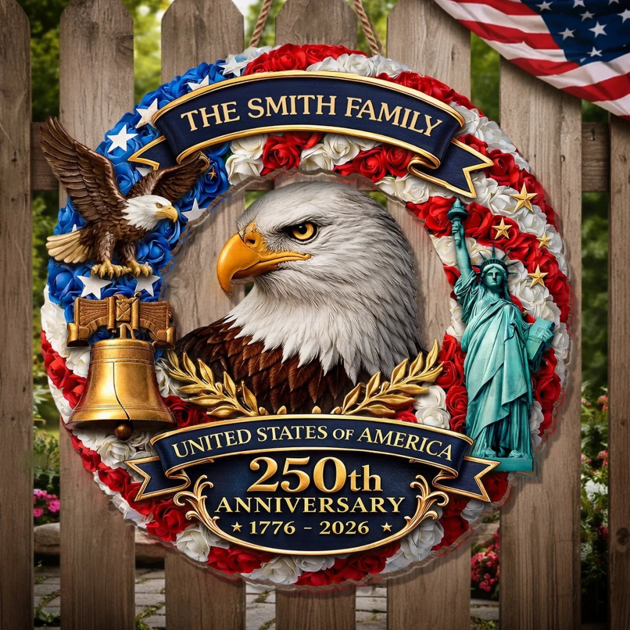 Custom Wood Sign - Personalized America 250th Anniversary Gifts For Mom, Dad, Brother, Sister, Kids - Freedom On Wheels
