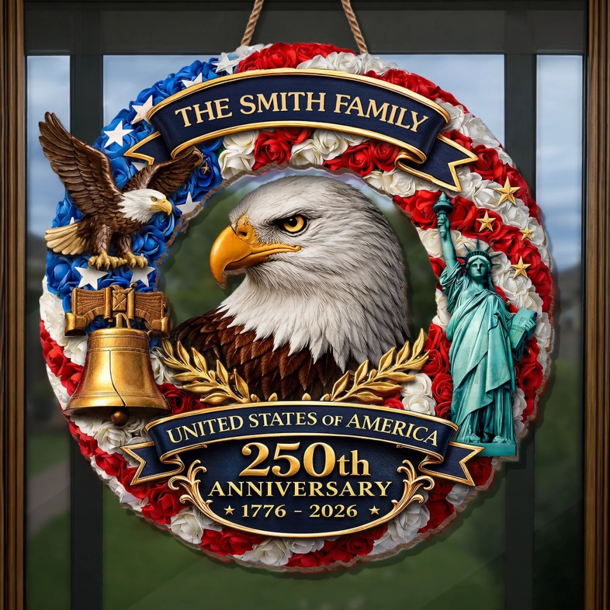 Custom Wood Sign - Personalized America 250th Anniversary Gifts For Mom, Dad, Brother, Sister, Kids - Freedom On Wheels