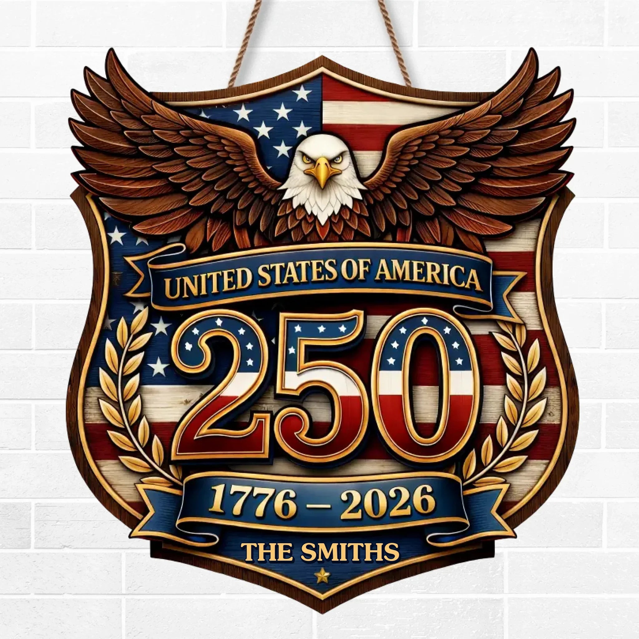 Custom Wood Sign - Personalized America 250th Anniversary Gifts For Mom, Dad, Brother, Sister, Kids - Family Holds Us Together