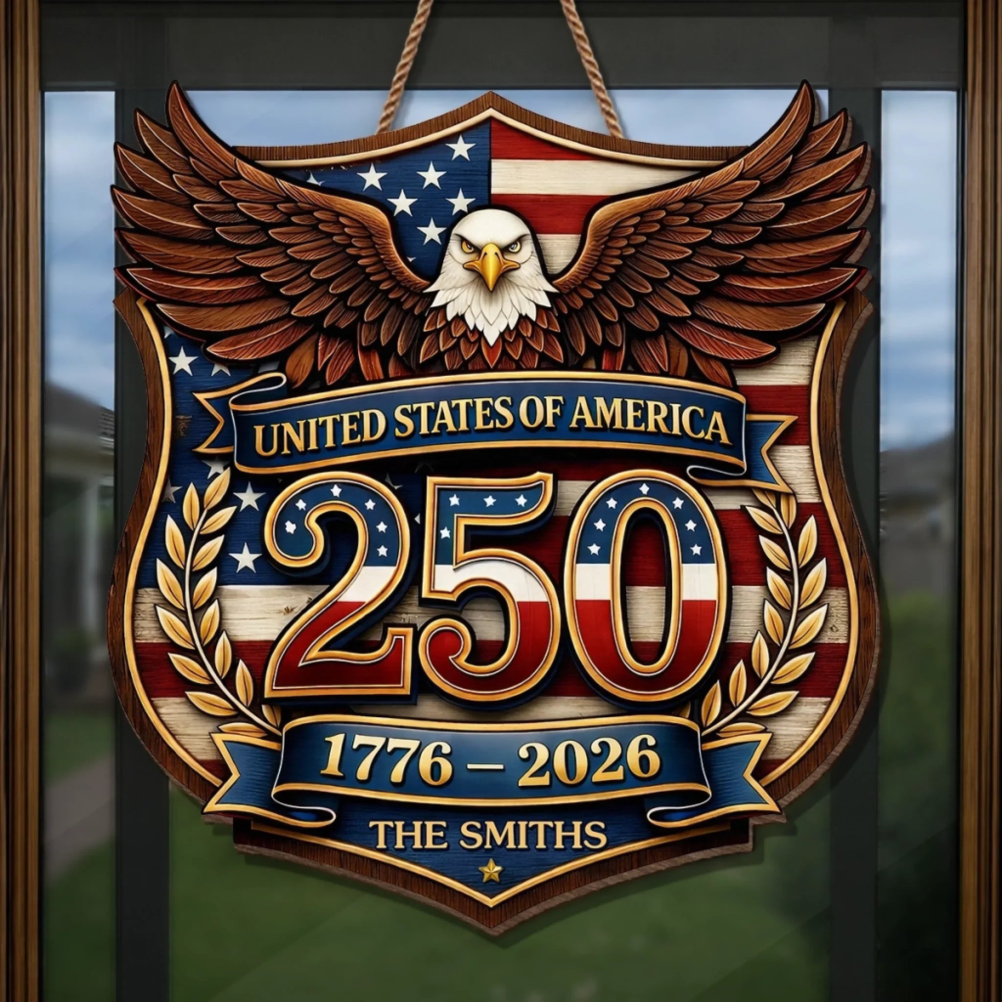 Custom Wood Sign - Personalized America 250th Anniversary Gifts For Mom, Dad, Brother, Sister, Kids - Family Holds Us Together