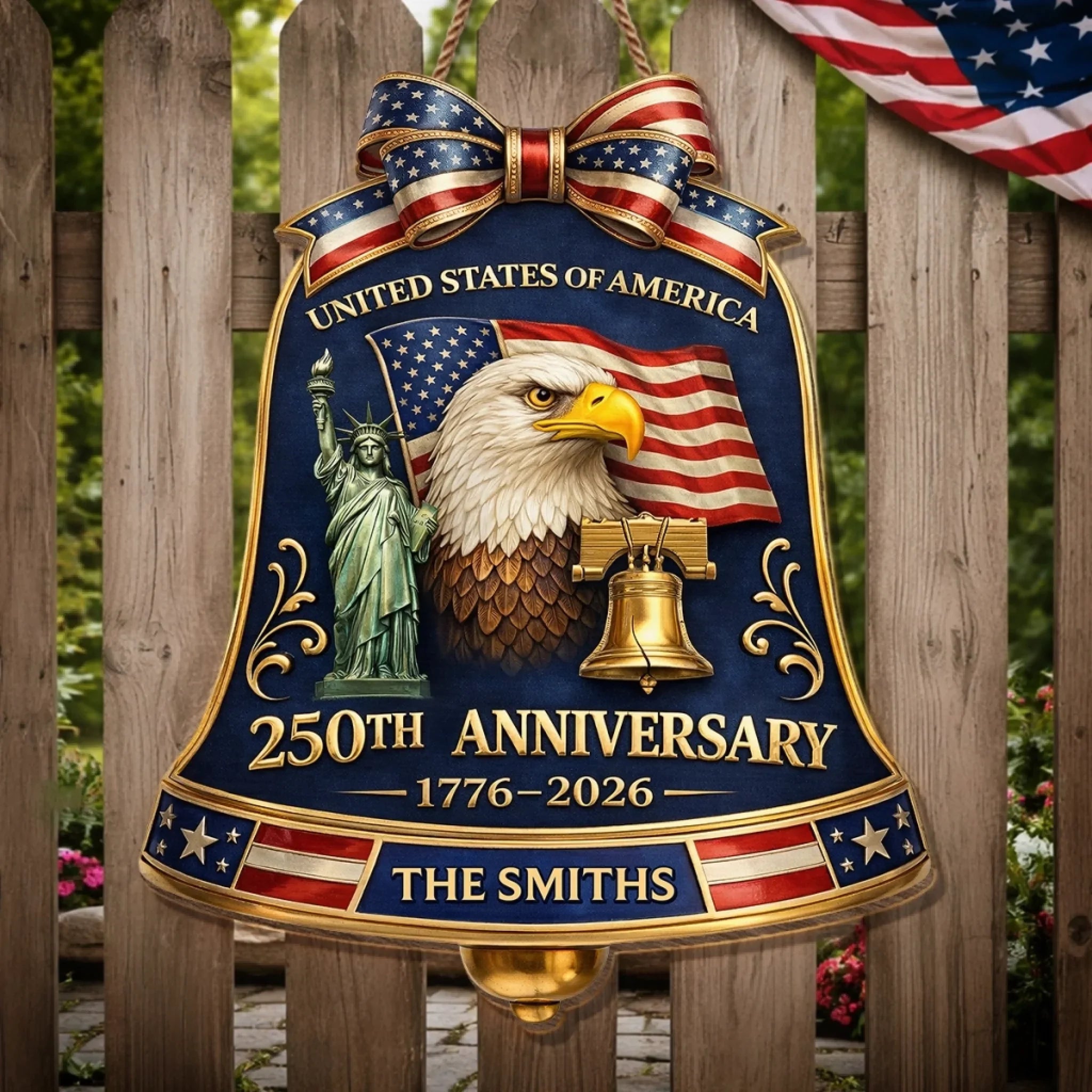 Custom Wood Sign - Personalized America 250th Anniversary Gifts For Mom, Dad, Brother, Sister, Kids - Freedom Unites Every Heart