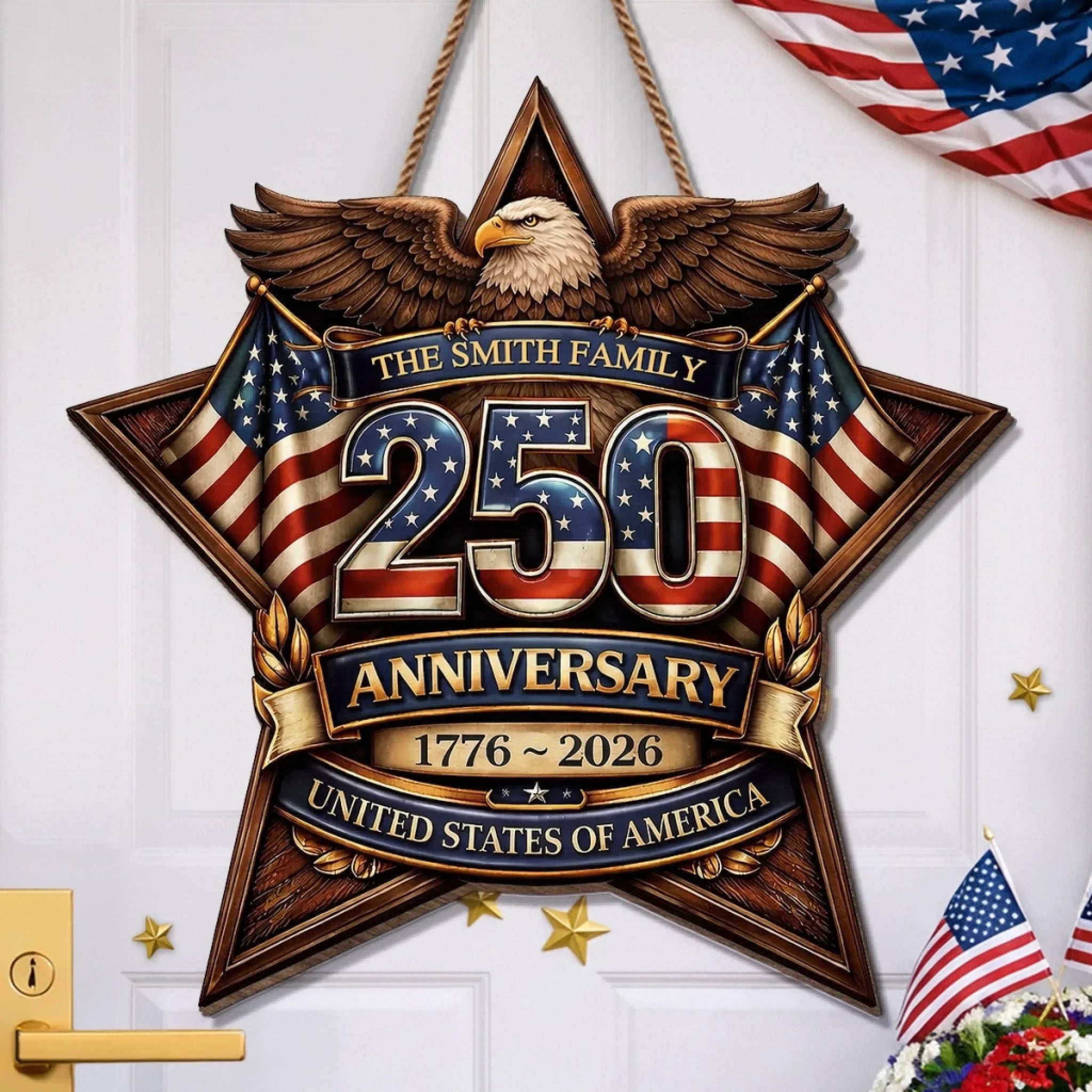 Custom Wood Sign - Personalized America 250th Anniversary Gifts For Mom, Dad, Brother, Sister, Kids - Built On Hope And Courage