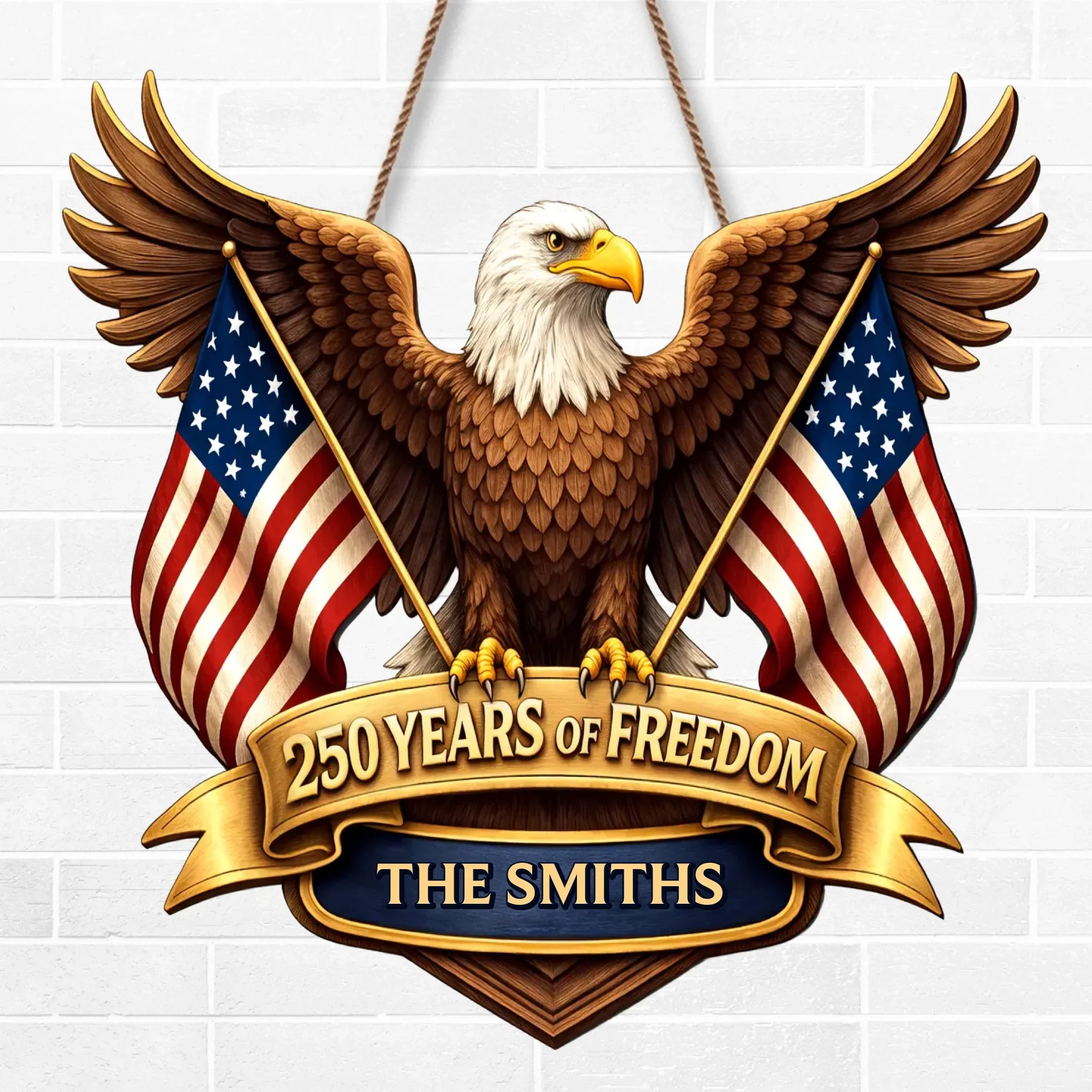 Custom Wood Sign - Personalized America 250th Anniversary Gifts For Mom, Dad, Brother, Sister, Kids - Where Brave Hearts Gather