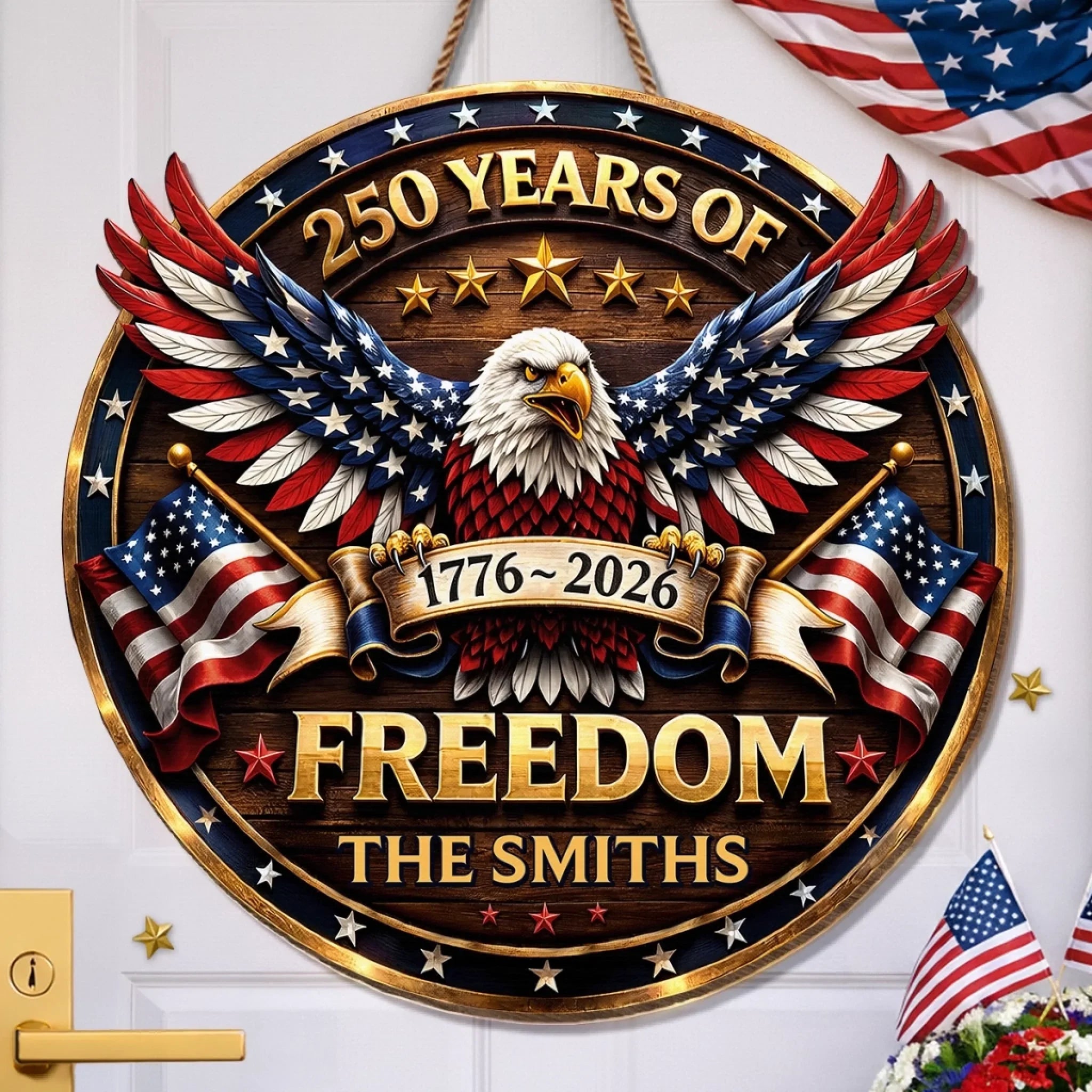 Custom Wood Sign - Personalized America 250th Anniversary Gifts For Mom, Dad, Brother, Sister, Kids - Proud Of Our Shared Story