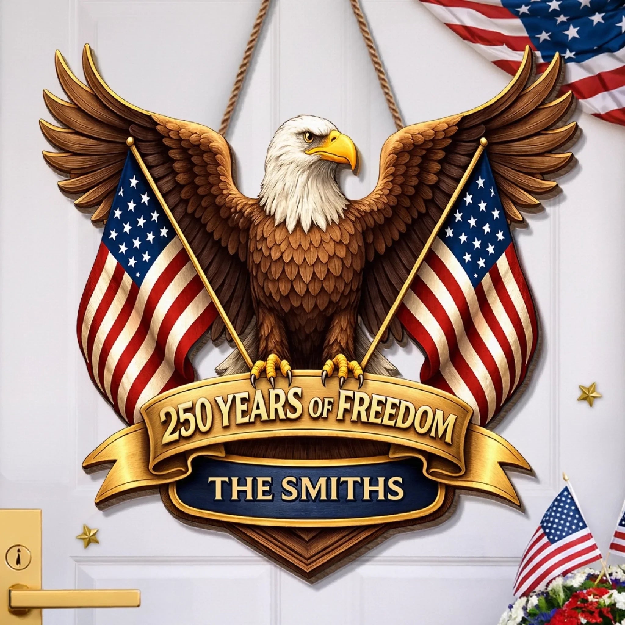 Custom Wood Sign - Personalized America 250th Anniversary Gifts For Mom, Dad, Brother, Sister, Kids - Where Brave Hearts Gather