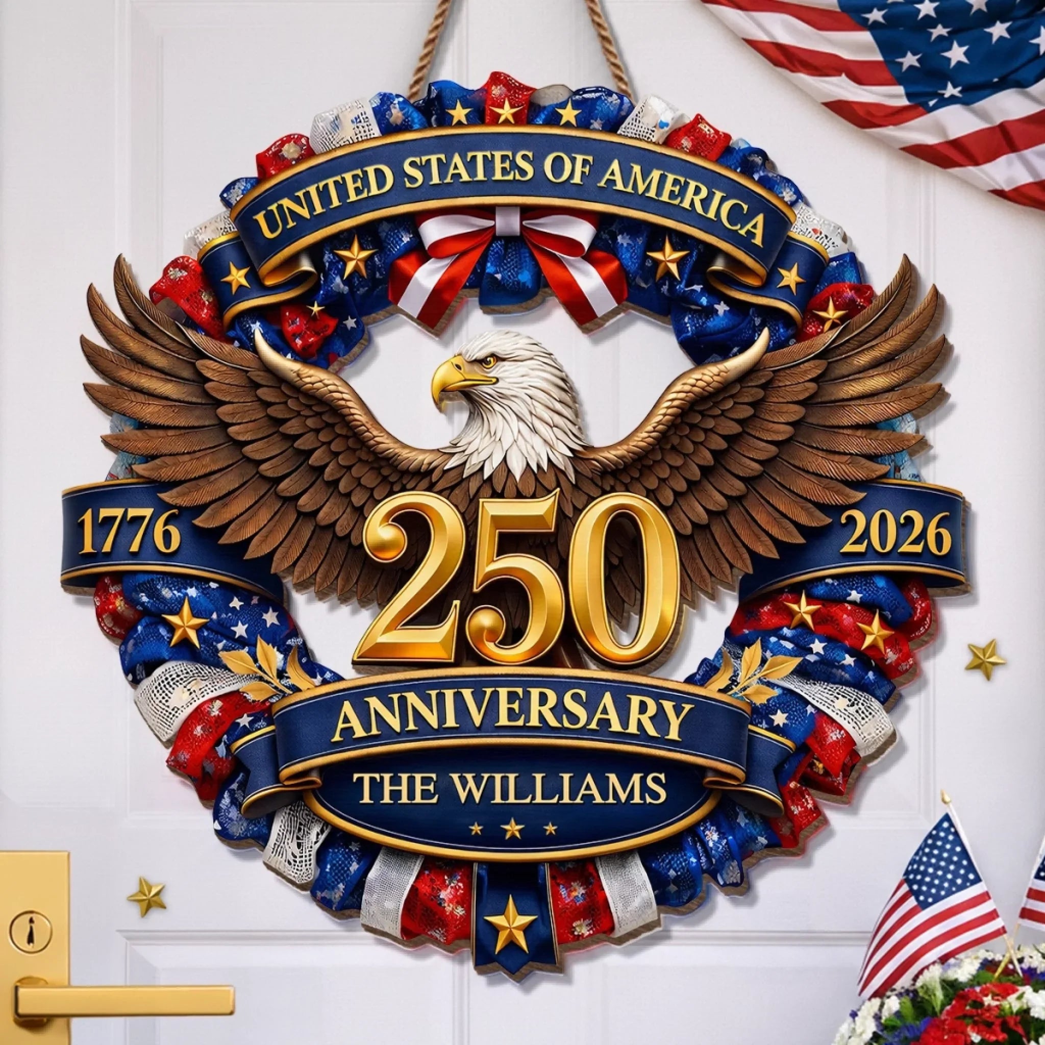 Custom Wood Sign - Personalized America 250th Anniversary Gifts For Mom, Dad, Brother, Sister, Kids - Strength Forged Through Time