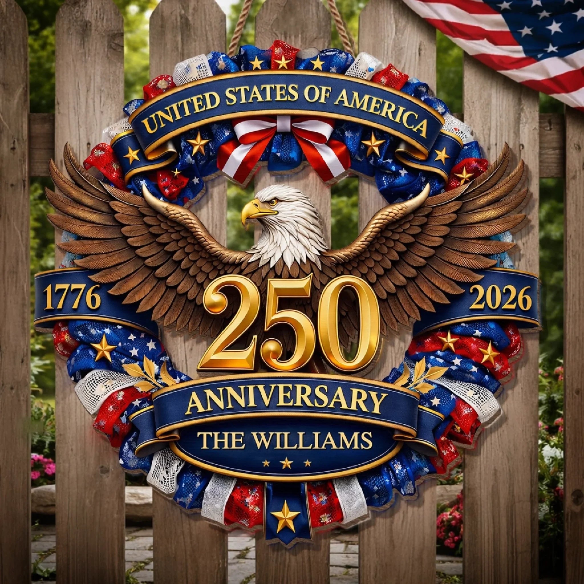 Custom Wood Sign - Personalized America 250th Anniversary Gifts For Mom, Dad, Brother, Sister, Kids - Strength Forged Through Time