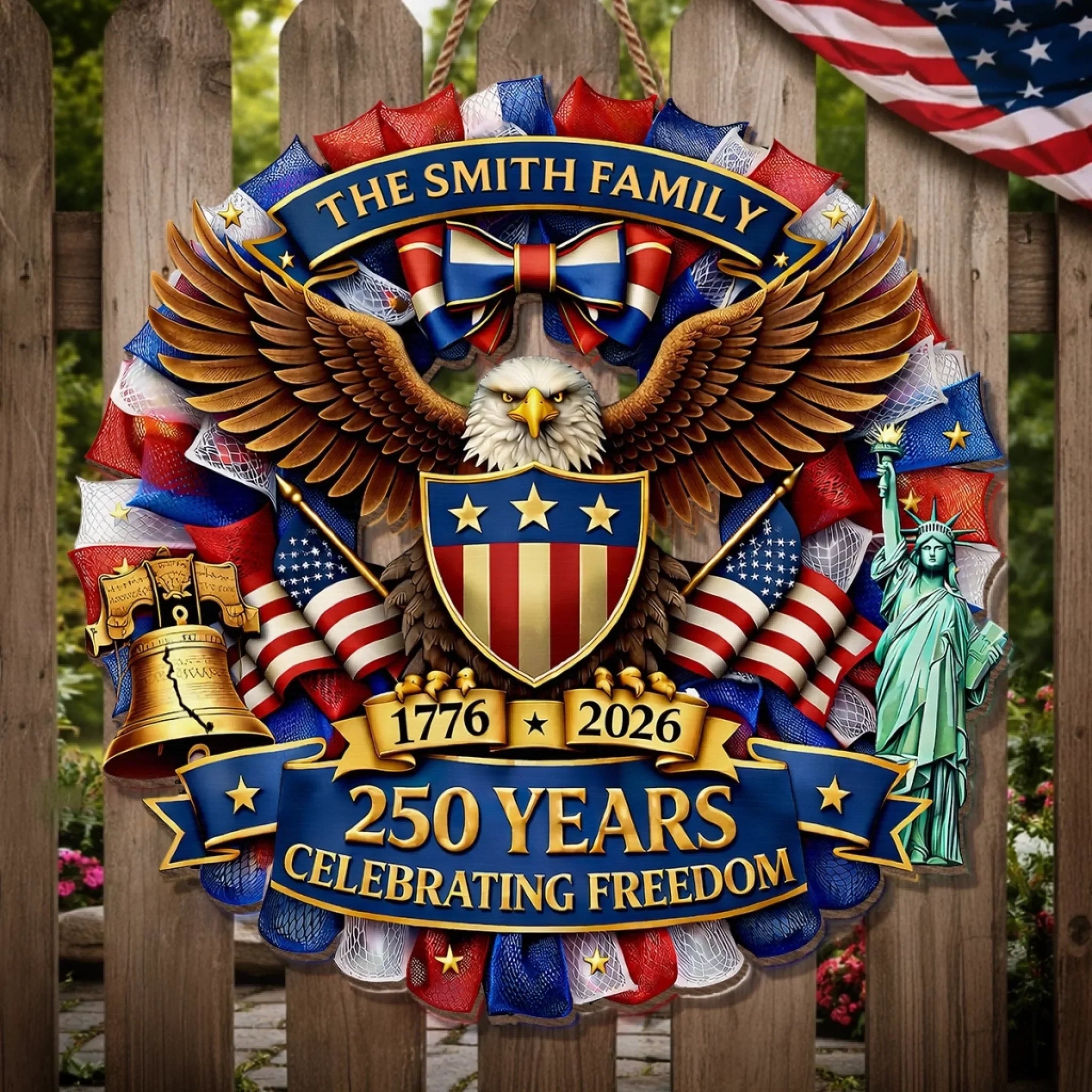 Custom Wood Sign - Personalized America 250th Anniversary Gifts For Mom, Dad, Brother, Sister, Kids - Together In Proud Unity