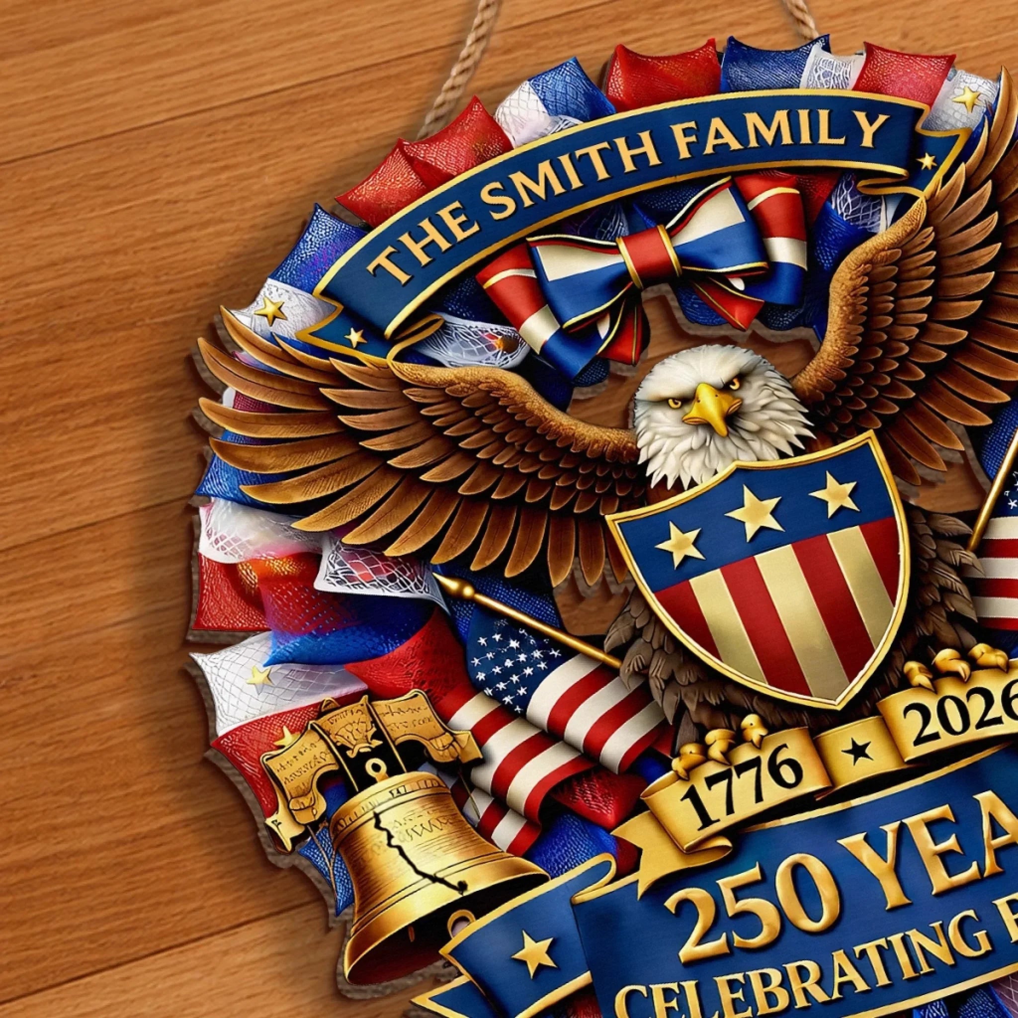Custom Wood Sign - Personalized America 250th Anniversary Gifts For Mom, Dad, Brother, Sister, Kids - Together In Proud Unity