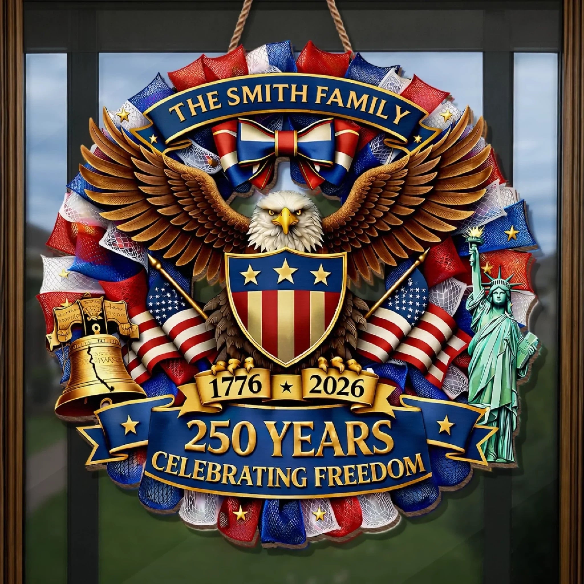 Custom Wood Sign - Personalized America 250th Anniversary Gifts For Mom, Dad, Brother, Sister, Kids - Together In Proud Unity