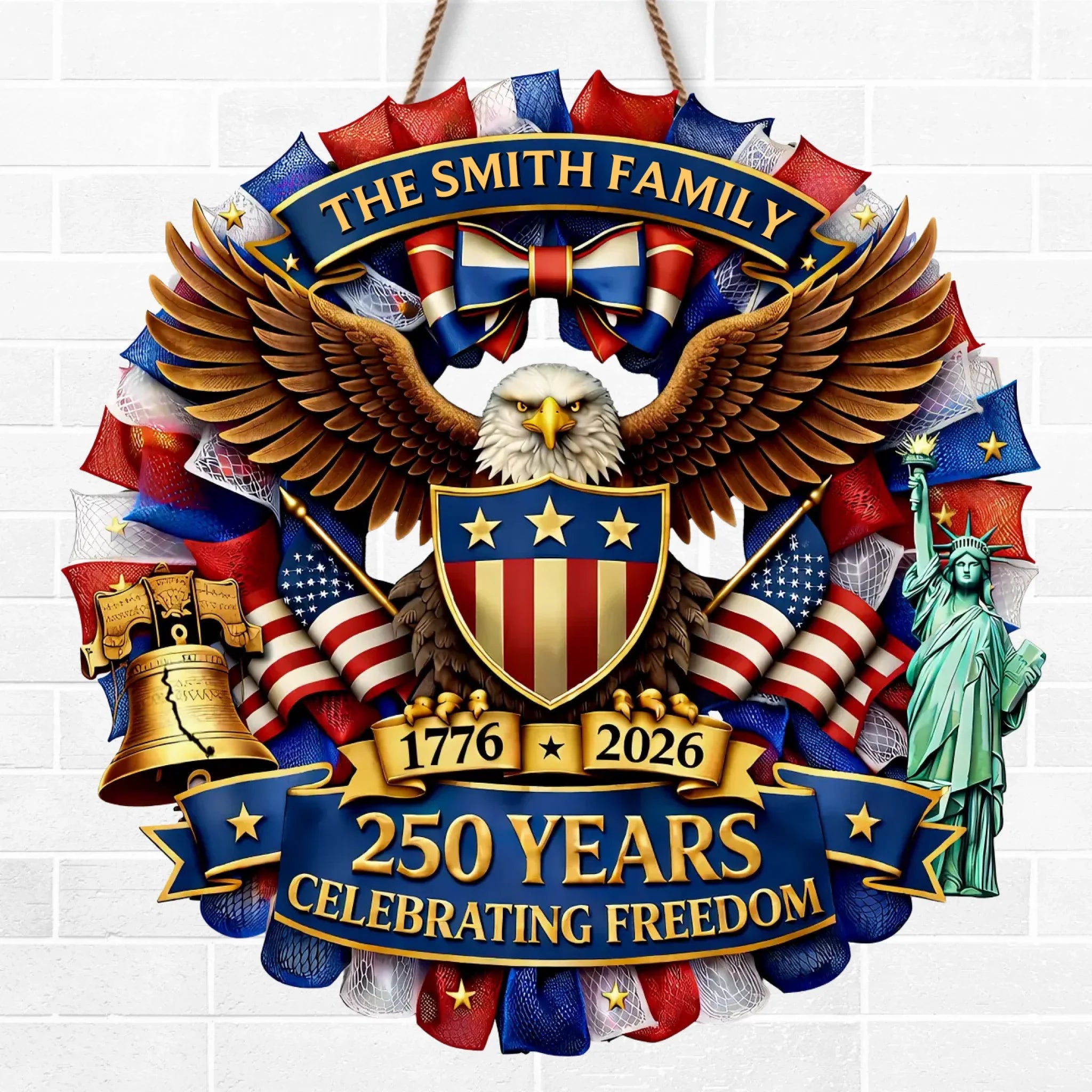 Custom Wood Sign - Personalized America 250th Anniversary Gifts For Mom, Dad, Brother, Sister, Kids - Together In Proud Unity