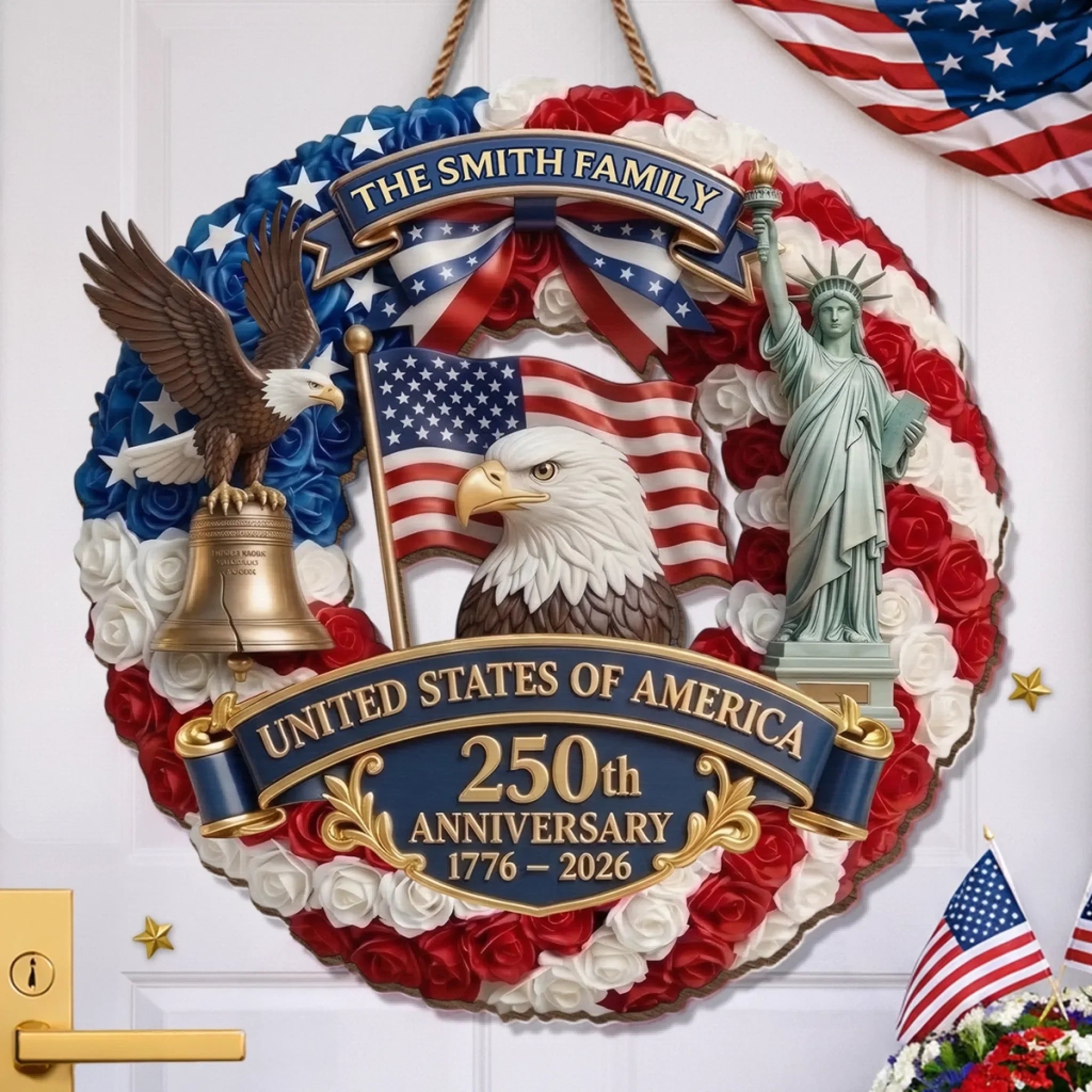 Custom Wood Sign - Personalized America 250th Anniversary Gifts For Mom, Dad, Brother, Sister, Kids - Proud American Family