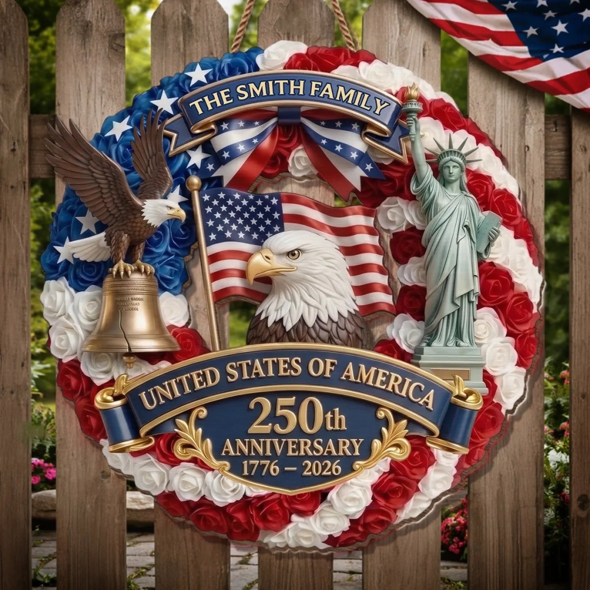Custom Wood Sign - Personalized America 250th Anniversary Gifts For Mom, Dad, Brother, Sister, Kids - Proud American Family