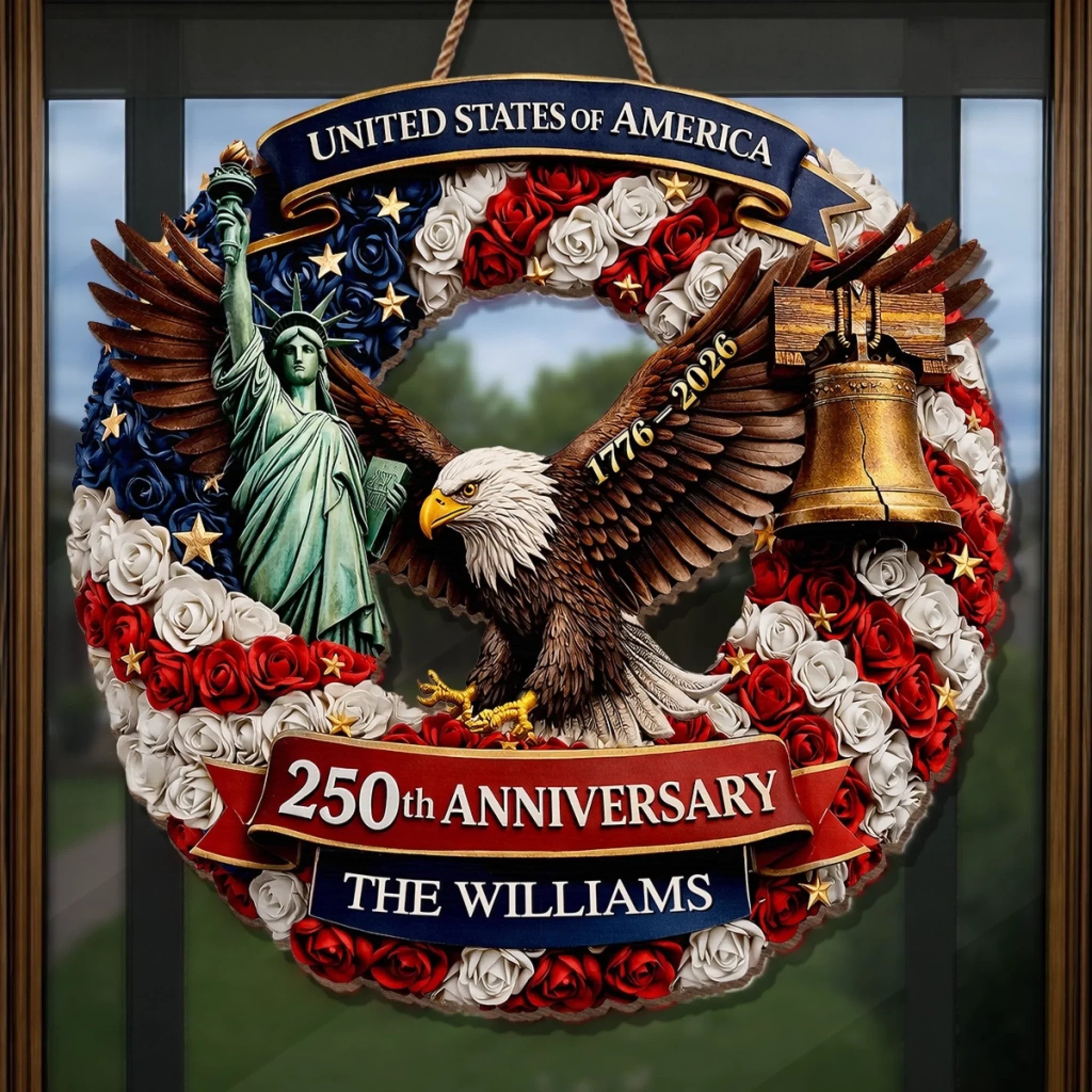 Custom Wood Sign - Personalized America 250th Anniversary Gifts For Mom, Dad, Brother, Sister, Kids - Freedom Lives In Us