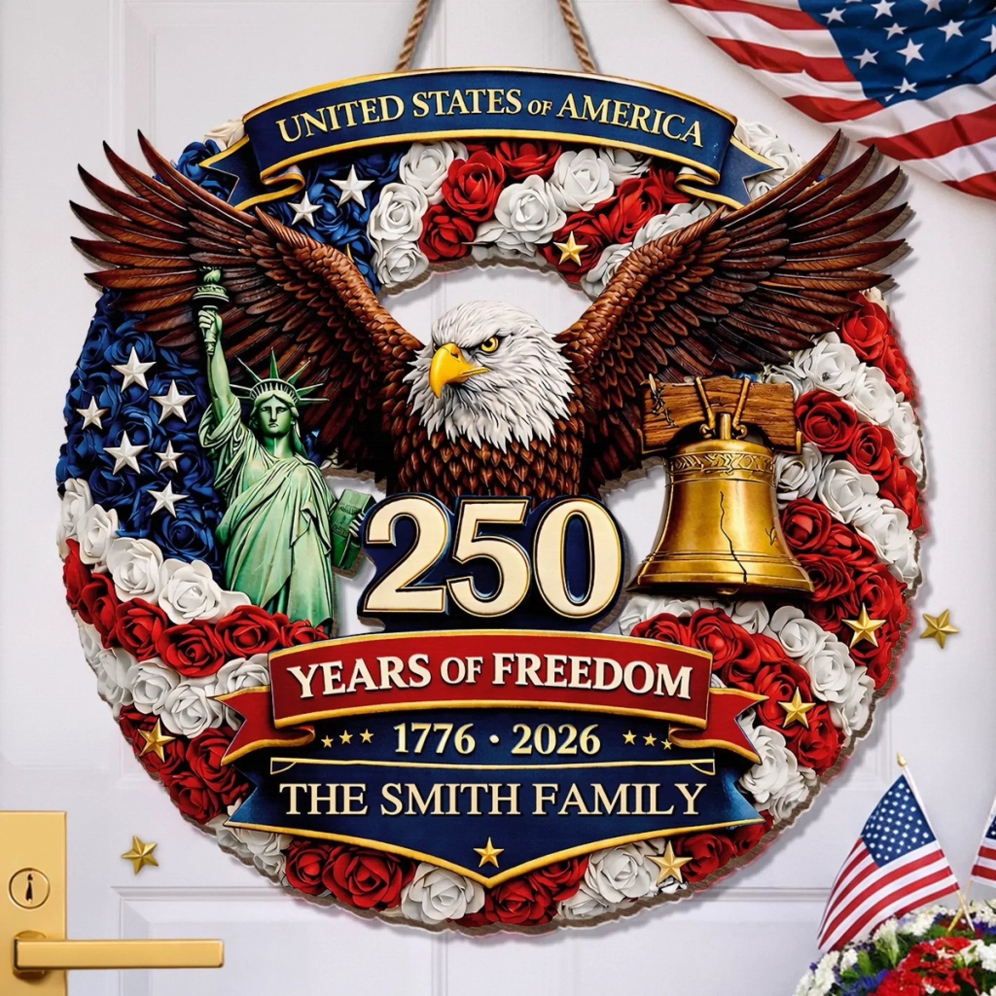 Custom Wood Sign - Personalized America 250th Anniversary Gifts For Mom, Dad, Brother, Sister, Kids - Proud Hearts Rise Together