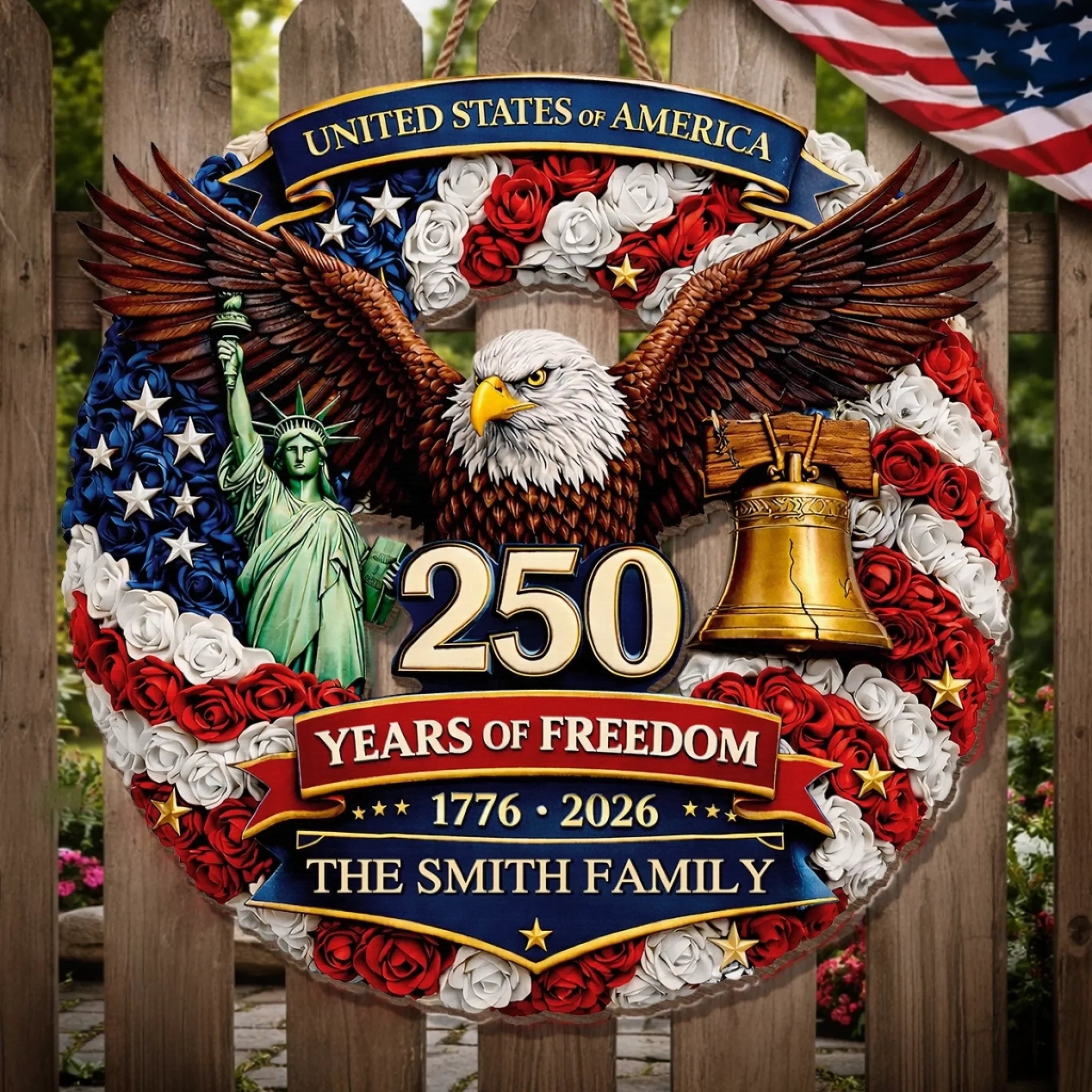Custom Wood Sign - Personalized America 250th Anniversary Gifts For Mom, Dad, Brother, Sister, Kids - Proud Hearts Rise Together