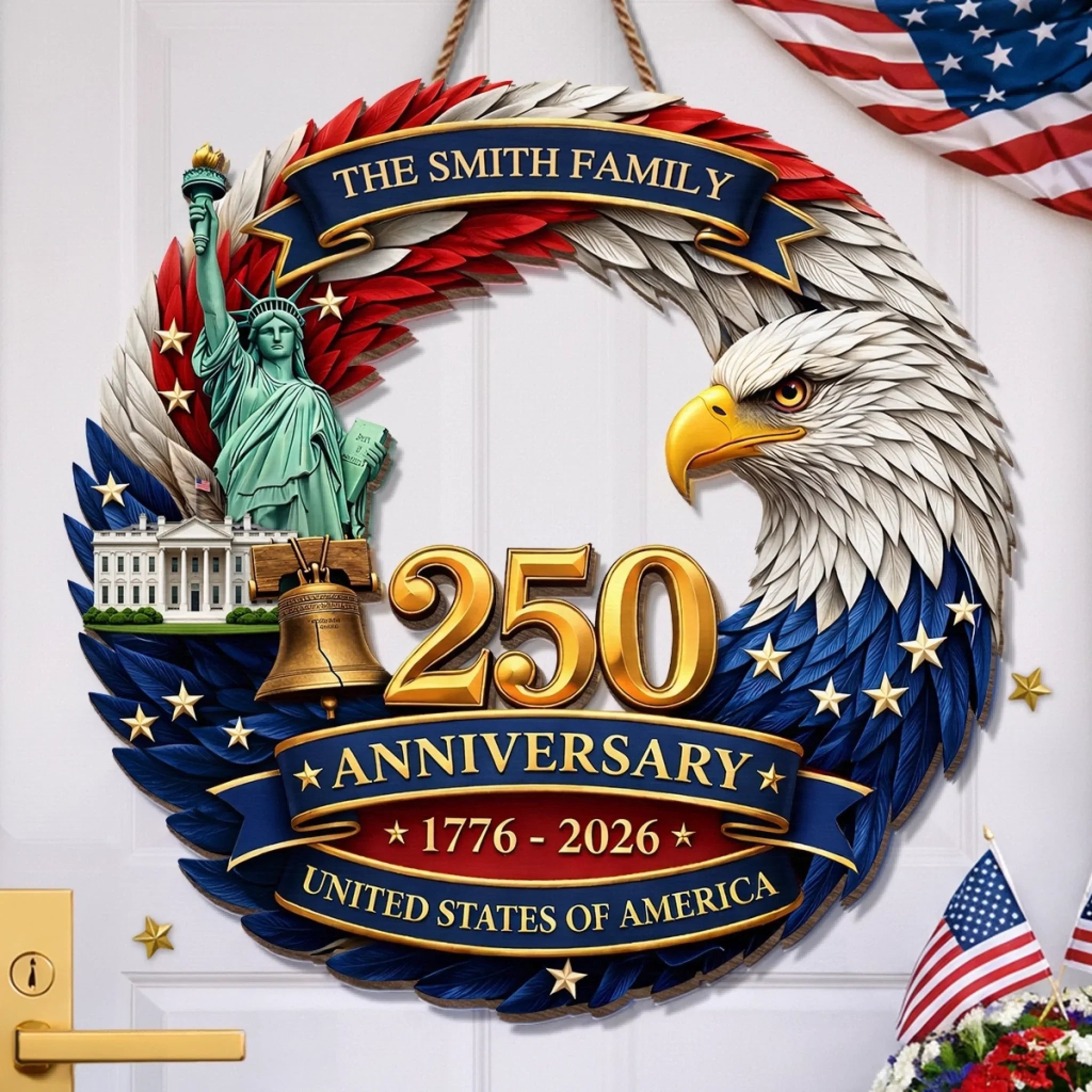Custom Wood Sign - Personalized America 250th Anniversary Gifts For Mom, Dad, Brother, Sister, Kids - Proudly Celebrating 250 Years
