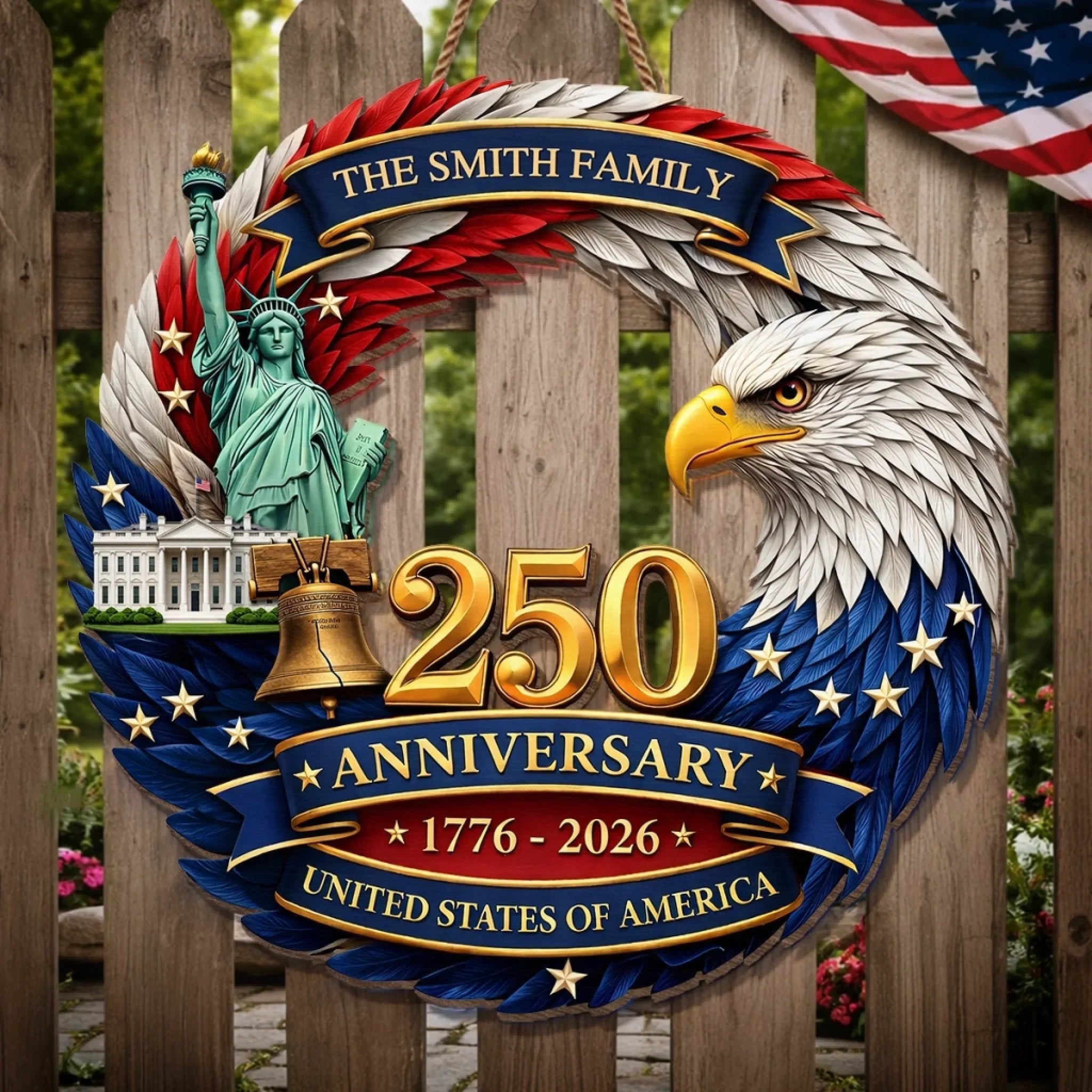 Custom Wood Sign - Personalized America 250th Anniversary Gifts For Mom, Dad, Brother, Sister, Kids - Proudly Celebrating 250 Years