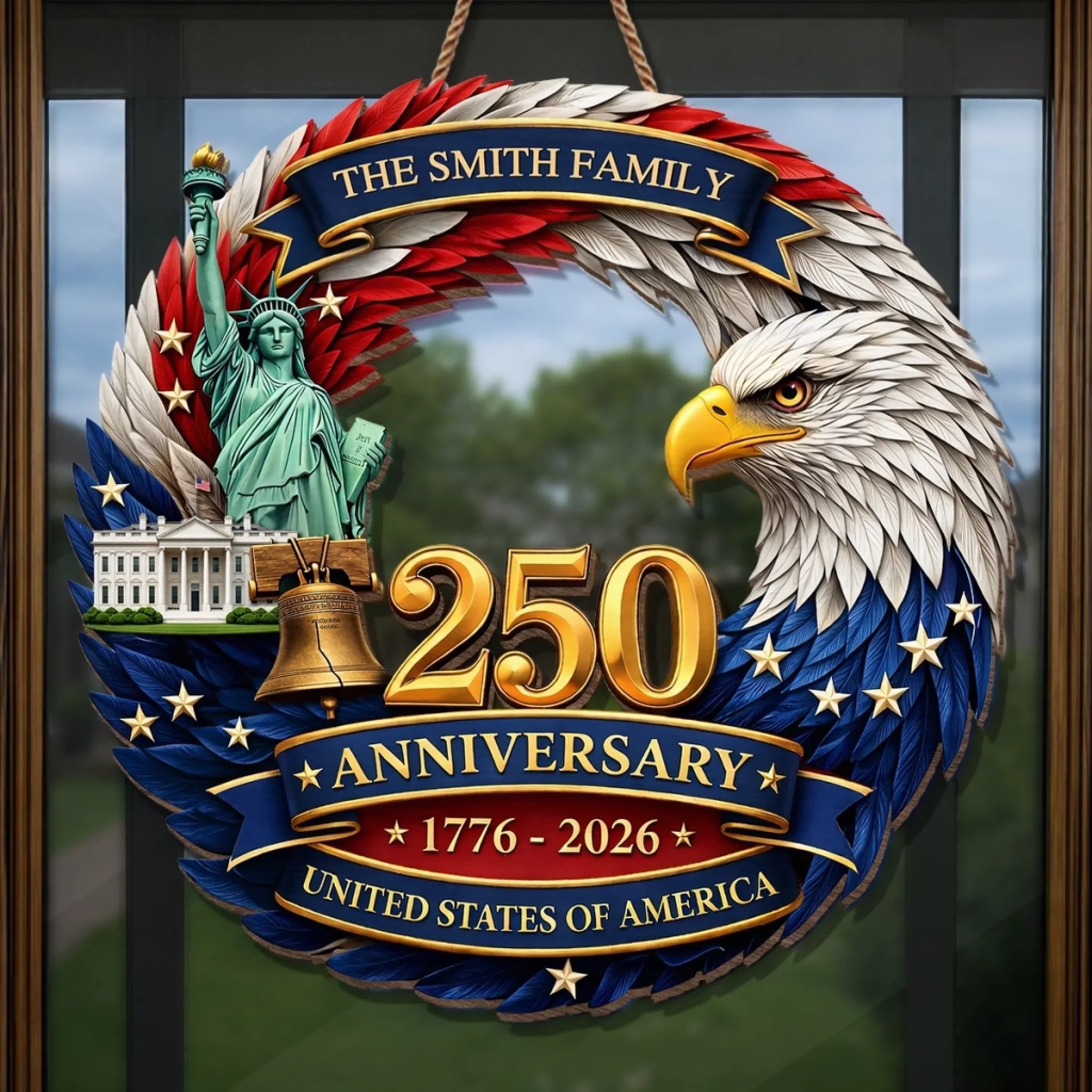 Custom Wood Sign - Personalized America 250th Anniversary Gifts For Mom, Dad, Brother, Sister, Kids - Proudly Celebrating 250 Years