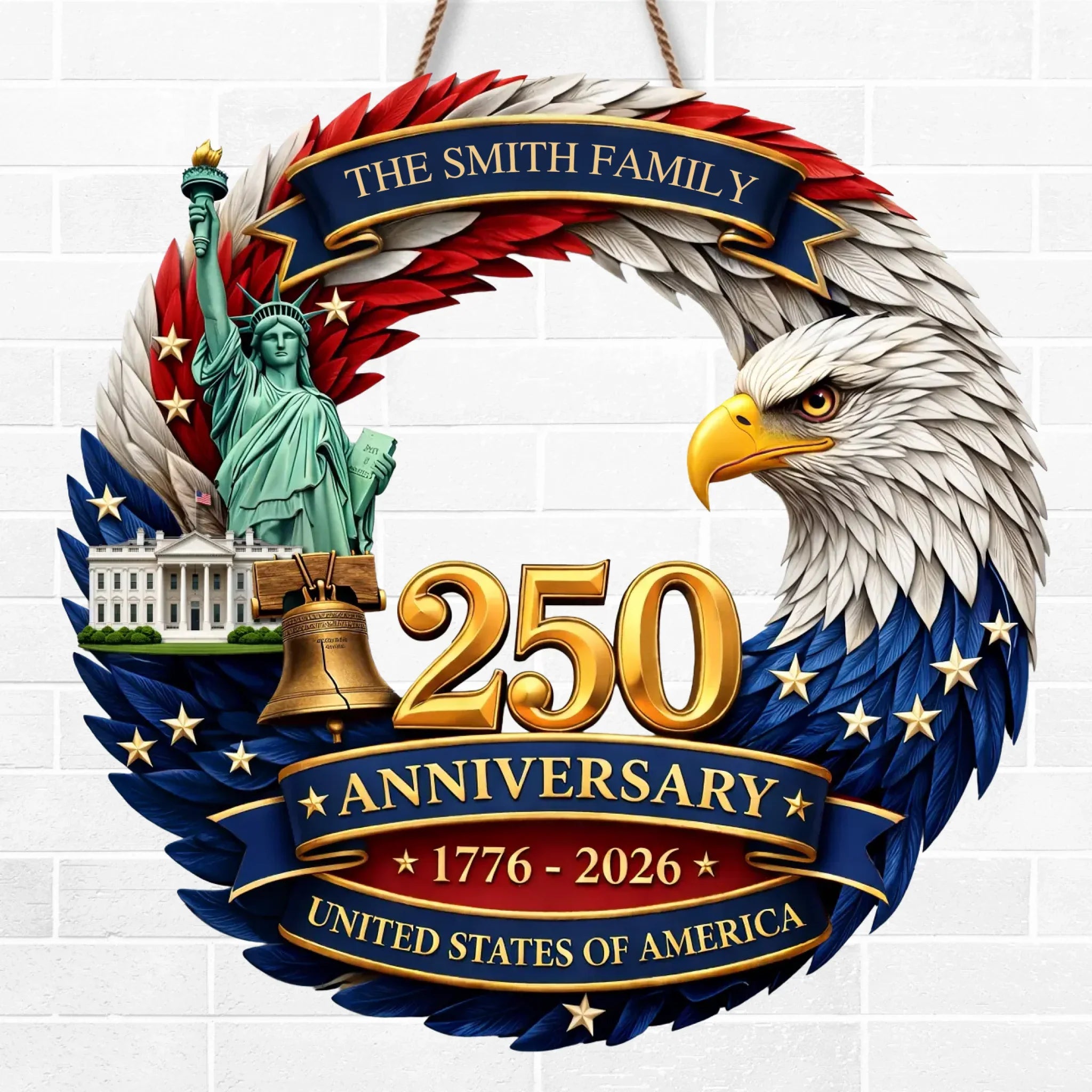 Custom Wood Sign - Personalized America 250th Anniversary Gifts For Mom, Dad, Brother, Sister, Kids - Proudly Celebrating 250 Years